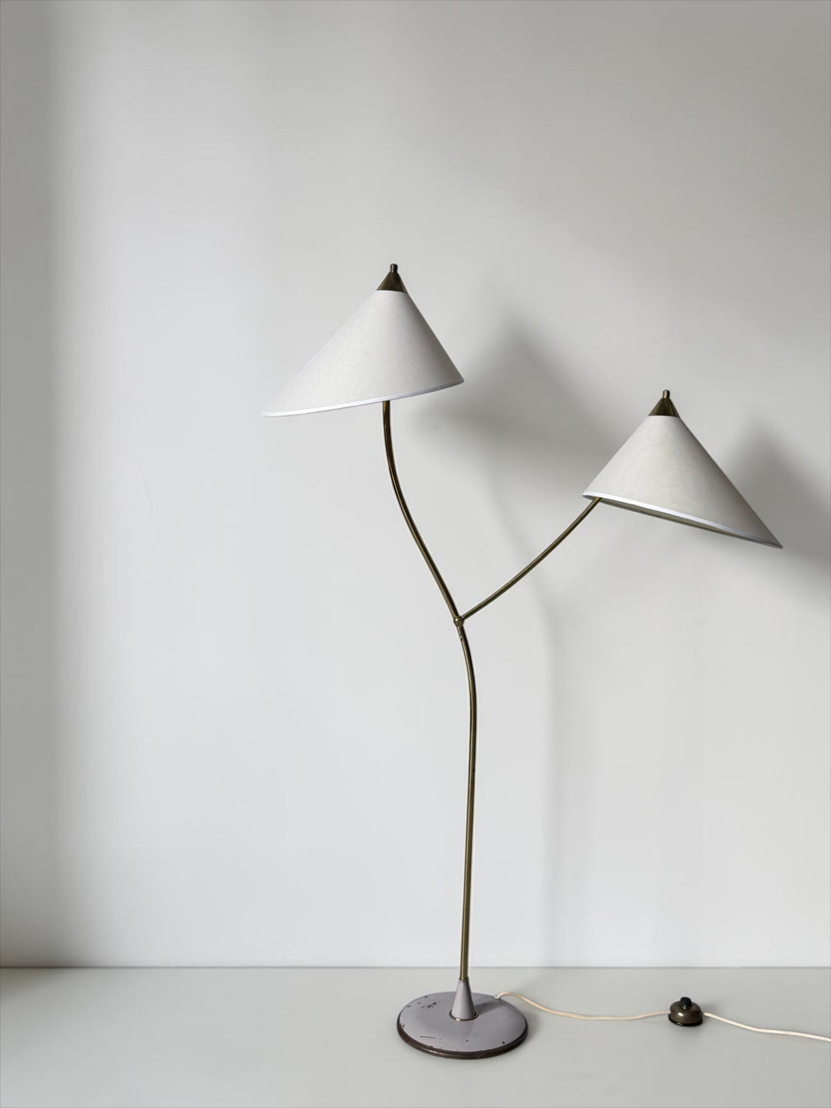Double Arm Brass Floor Lamp, Europe, 1950s