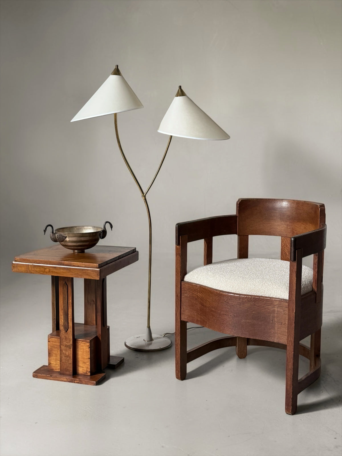 Double Arm Brass Floor Lamp, Europe, 1950s