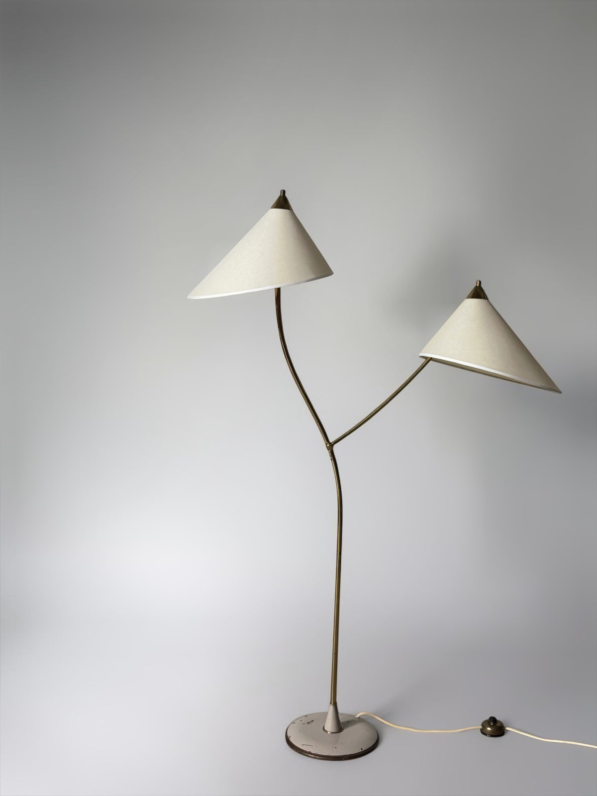 Double Arm Brass Floor Lamp, Europe, 1950s